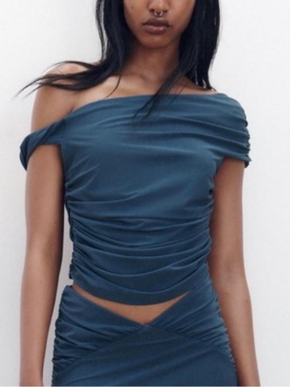 Off-Shoulder Ruched Crop Top